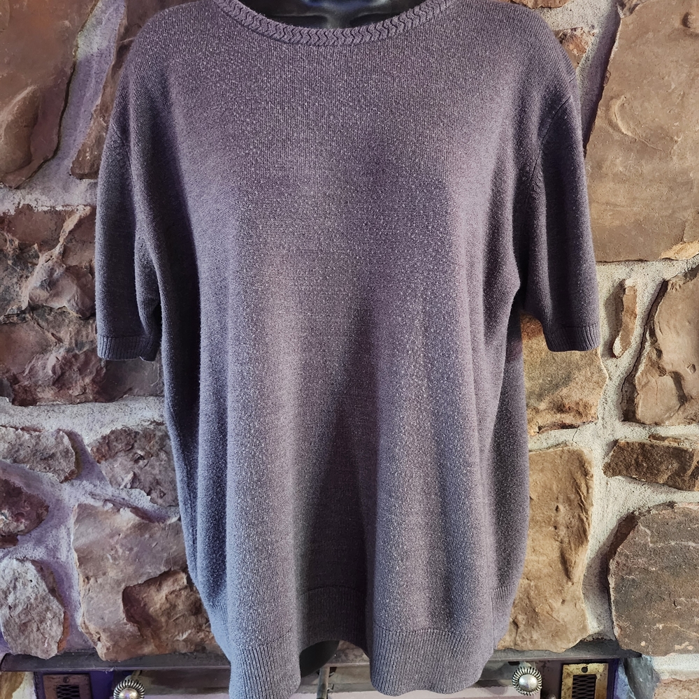 Sag Harbor Charcoal Crew Neck Short Sleeve Sweater